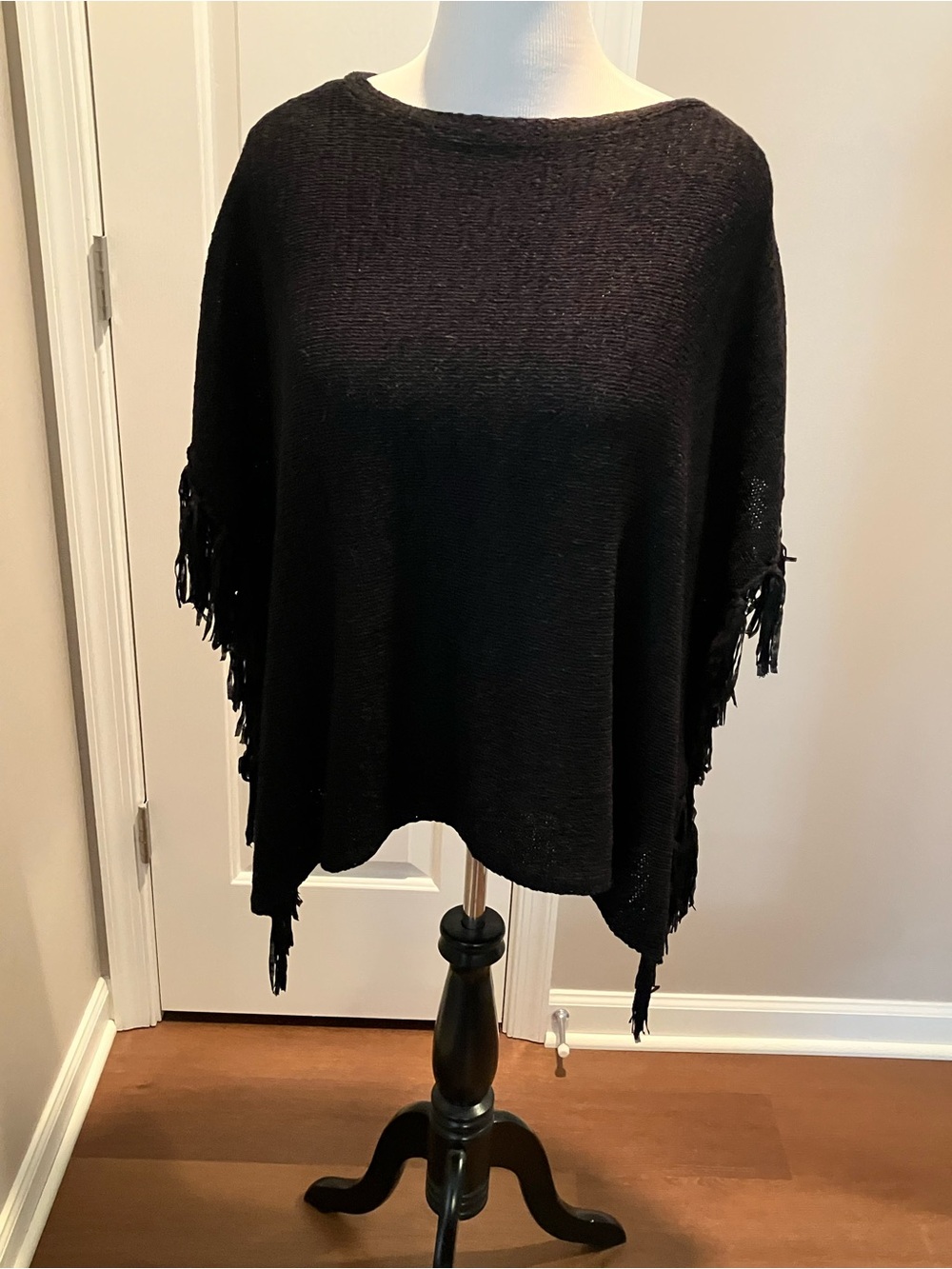 Chico's Black Fringe Knit Poncho